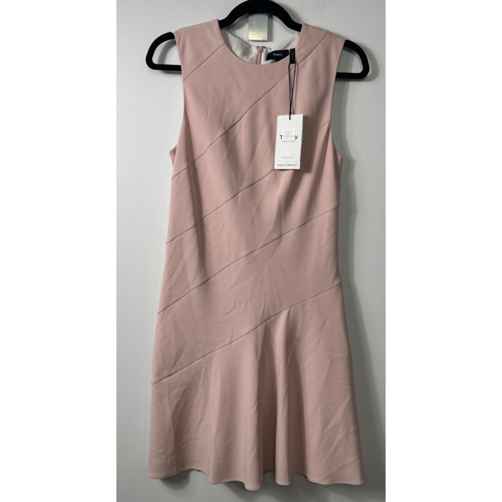 NEW Theory 4 Admiral Crepe Diagonal Mini Shift Dress Pink Sleeveless $395 D54 - Picture 2 of 9